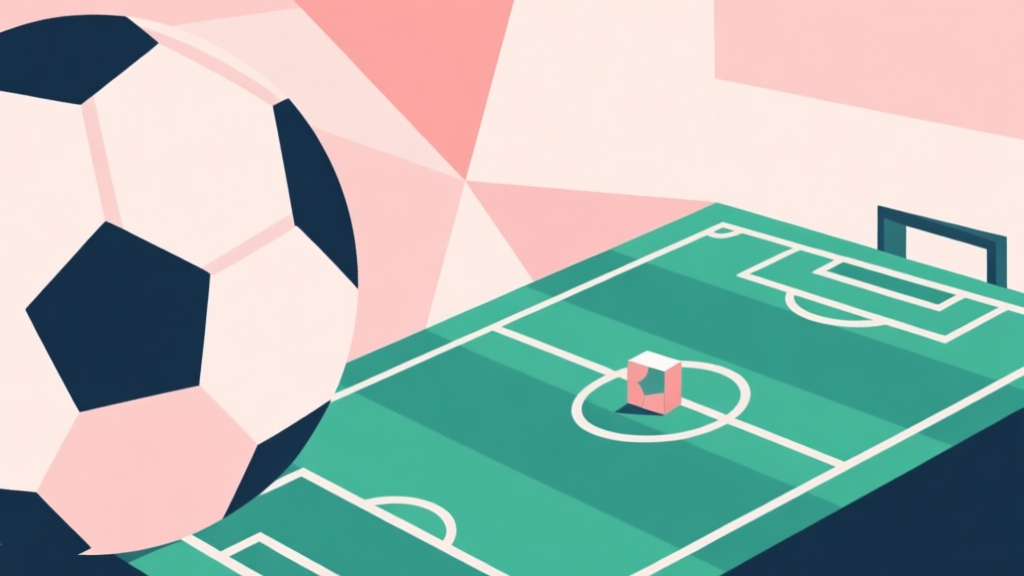 Abstract geometric composition with overlapping shapes representing soccer, strategy, and collection, soft pastel colors, modern minimal style, professional game concept illustration high quality illustration, detailed, 16:9