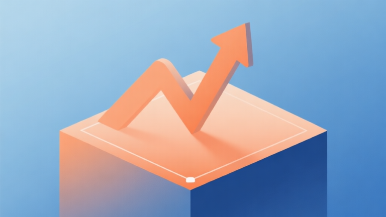 自动生成图片: Abstract geometric composition showing a plateau graph with a stuck arrow, soft orange and blue gradient, clean minimal style, professional business concept illustration of stagnation high quality illustration, detailed, 16:9