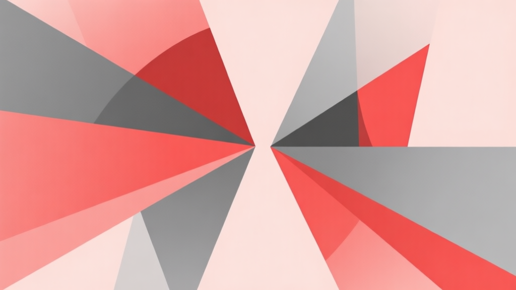 Abstract geometric composition with overlapping shapes in red and gray, soft pastel background, clean minimal style, professional concept illustration of conflict or error high quality illustration, detailed, 16:9