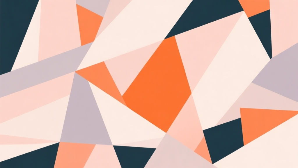 Abstract geometric composition with overlapping shapes in chaotic yet organized arrangement, soft pastel colors with bursts of orange, modern minimal style, representing controlled chaos high quality illustration, detailed, 16:9