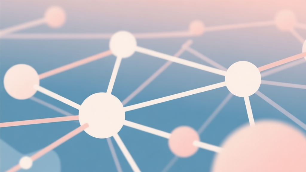 Abstract network nodes connected by lines, soft color scheme, clean minimal illustration, modern digital concept of strategic gameplay high quality illustration, detailed, 16:9