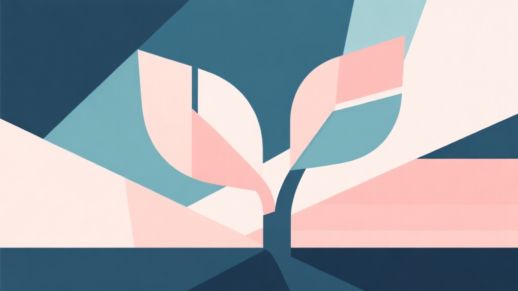 Abstract geometric composition with overlapping shapes representing growth and stagnation, soft pastel colors, modern minimal style, professional business concept illustration high quality illustration, detailed, 16:9