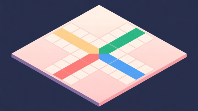 自动生成图片: Abstract geometric composition representing a Ludo board with four colored paths converging to a center, soft pastel colors, clean lines, modern minimal style, professional game strategy concept illustration high quality illustration, detailed, 16:9