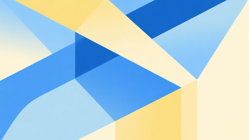 Abstract geometric composition with overlapping shapes in blue and yellow, soft pastel colors, modern minimal style, professional strategy concept illustration high quality illustration, detailed, 16:9