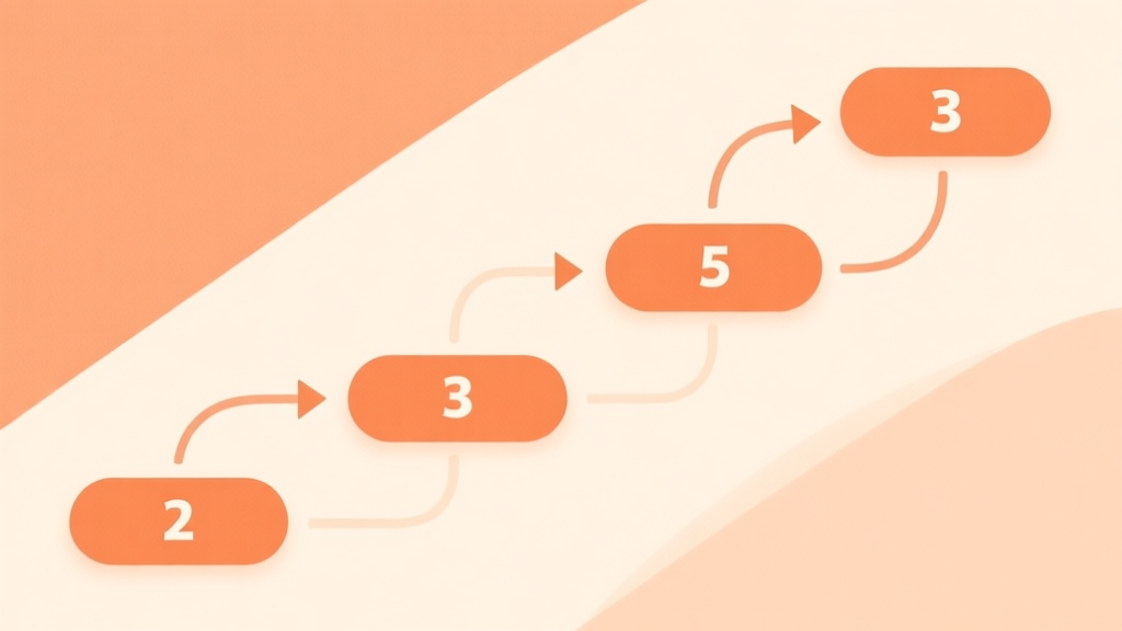 Simple flowchart illustration with numbered steps connected by arrows, soft orange and cream color scheme, clean minimal design, business presentation style high quality illustration, detailed, 16:9