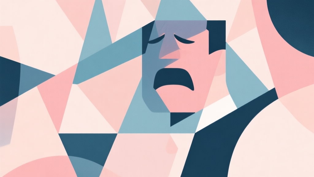 Abstract geometric composition with overlapping shapes representing frustration and complexity, soft pastel colors, modern minimal style, professional business concept illustration high quality illustration, detailed, 16:9