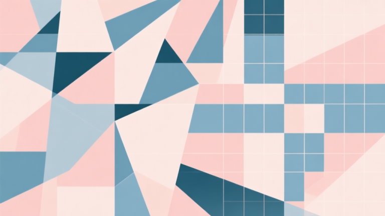 自动生成图片: Abstract geometric composition showing confusion and order, overlapping chaotic shapes transitioning into a structured grid, soft pastel colors, modern minimal style, professional concept illustration high quality illustration, detailed, 16:9