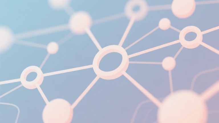 自动生成图片: Abstract network nodes connected by lines, soft color scheme, clean minimal illustration, modern digital concept of teamwork and disconnect high quality illustration, detailed, 16:9