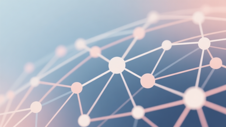 自动生成图片: Abstract network nodes connected by lines, soft color scheme, clean minimal illustration, modern digital concept high quality illustration, detailed, 16:9