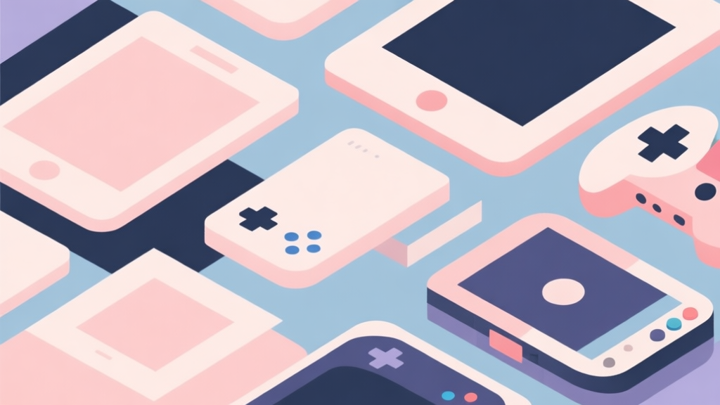 Abstract geometric composition with overlapping shapes representing different game platforms, soft pastel colors, modern minimal style, professional comparison concept illustration high quality illustration, detailed, 16:9