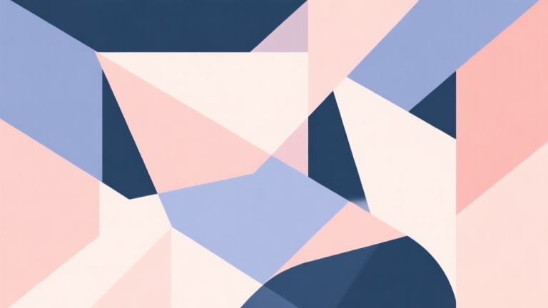 自动生成图片: Abstract geometric composition with overlapping shapes, soft pastel colors, modern minimal style, professional business concept illustration high quality illustration, detailed, 16:9