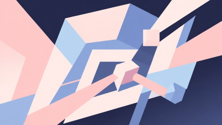 自动生成图片: Abstract geometric composition with overlapping shapes representing strategy and action, soft pastel colors, modern minimal style, professional gaming concept illustration high quality illustration, detailed, 16:9