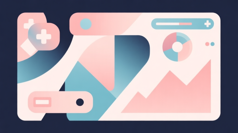 自动生成图片: Abstract geometric composition with overlapping shapes representing game elements, soft pastel colors, modern minimal style, professional trend analysis concept illustration high quality illustration, detailed, 16:9