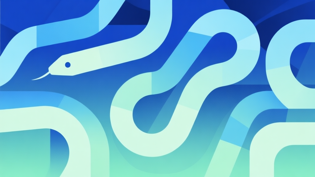 Abstract geometric composition with overlapping shapes in snake-like patterns, soft blue and green gradient, modern minimal style, professional gaming strategy concept illustration high quality illustration, detailed, 16:9