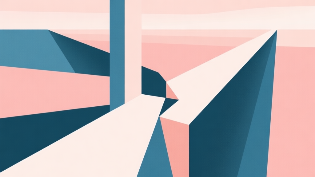 Abstract geometric composition showing a path splitting into a dead end and a successful route, soft pastel colors, modern minimal style, professional concept of problem and solution high quality illustration, detailed, 16:9