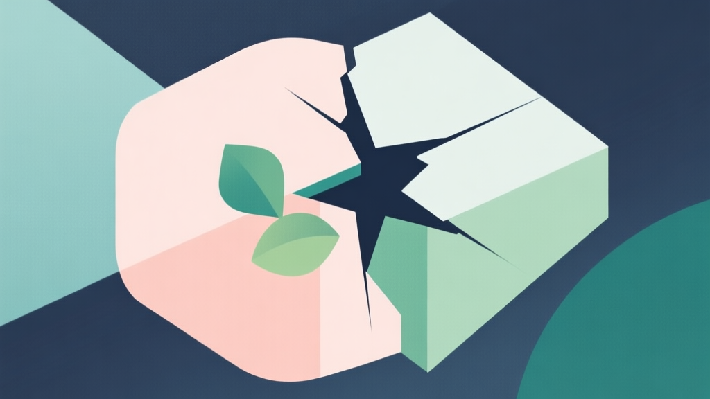 Abstract geometric composition with overlapping shapes representing resources, one shape is missing or broken, soft pastel colors, modern minimal style, professional business concept illustration high quality illustration, detailed, 16:9