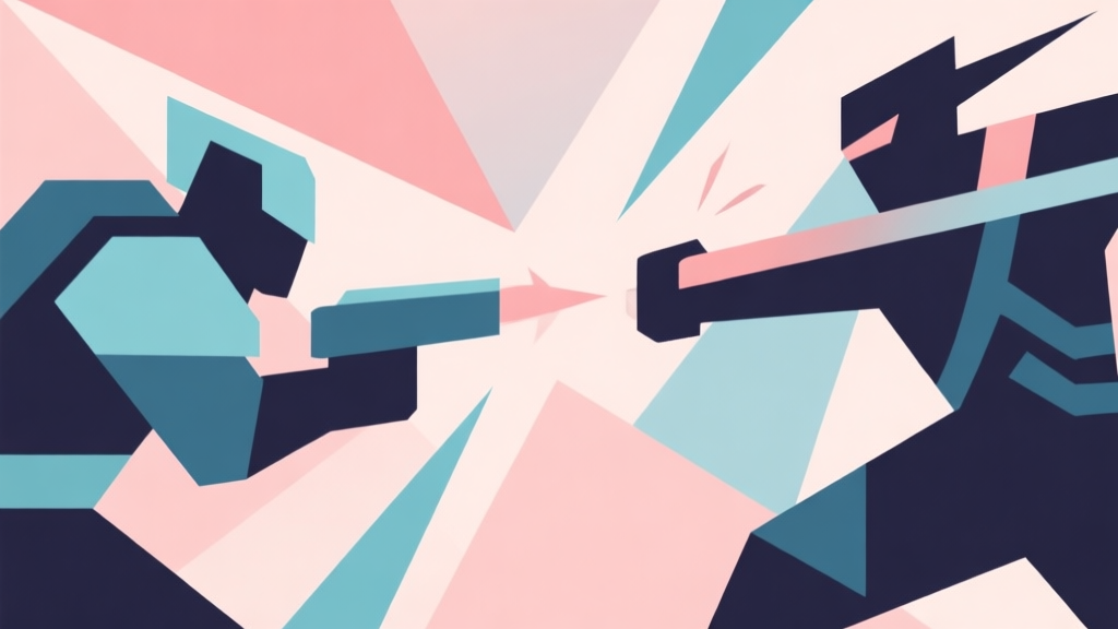 Abstract geometric composition with overlapping shapes representing attack and defense, soft pastel colors, modern minimal style, professional gaming concept illustration high quality illustration, detailed, 16:9