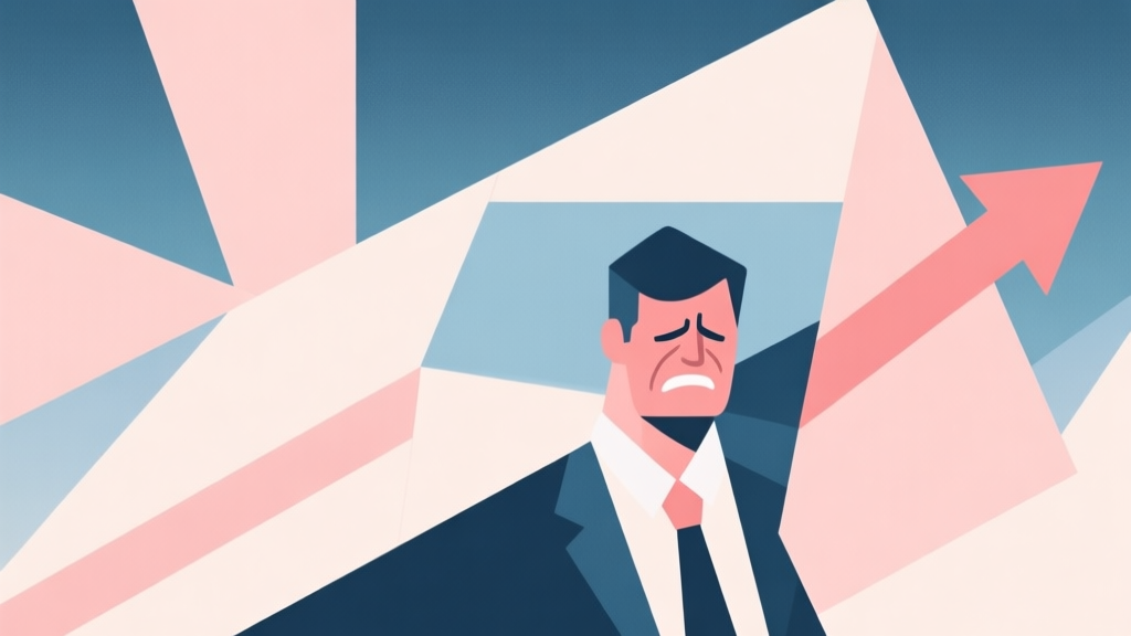 Abstract geometric composition with overlapping shapes representing frustration and progress, soft pastel colors, modern minimal style, professional business concept illustration high quality illustration, detailed, 16:9