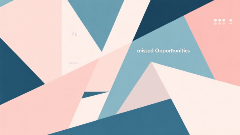 自动生成图片: Abstract geometric composition with overlapping shapes representing missed opportunities and optimization gaps, soft pastel colors, modern minimal style, professional business concept illustration high quality illustration, detailed, 16:9
