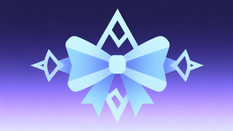 自动生成图片: Abstract geometric composition with overlapping bow and magical rune symbols, soft blue and purple gradient, clean minimal design, fantasy RPG concept illustration high quality illustration, detailed, 16:9