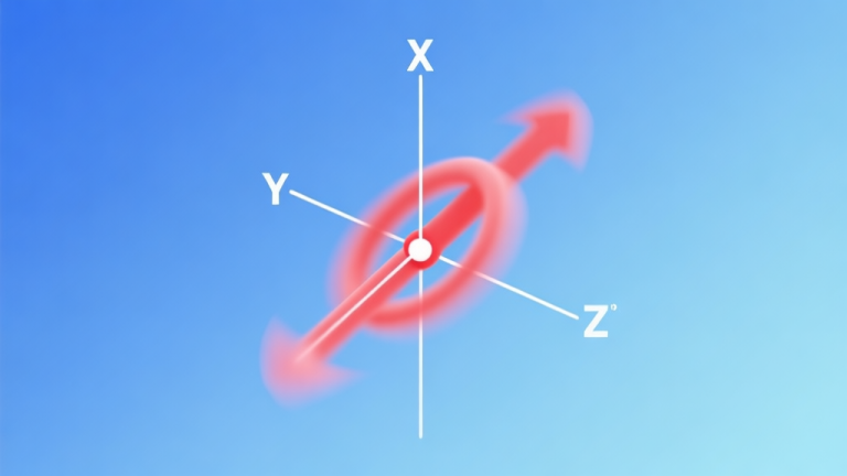 自动生成图片: Abstract 3D coordinate system with X, Y, Z axes, one axis highlighted in red showing erratic rotation, soft blue gradient background, clean geometric lines, minimalist technical illustration high quality illustration, detailed, 16:9