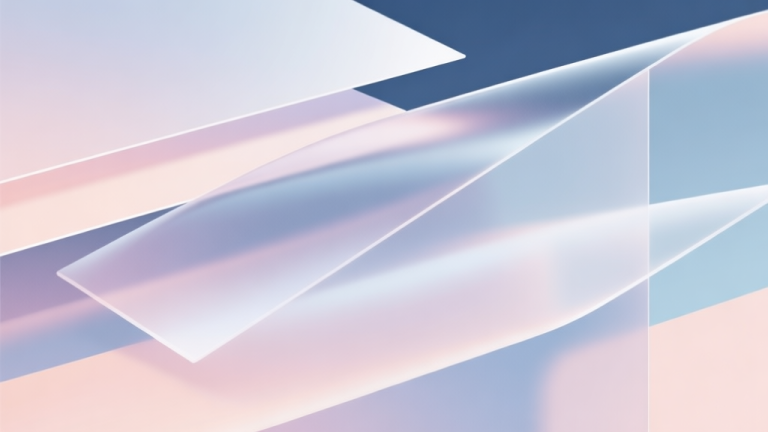 自动生成图片: Abstract geometric composition with overlapping layers of translucent material, soft light reflection effects, pastel colors, modern minimal style, professional design concept illustration high quality illustration, detailed, 16:9