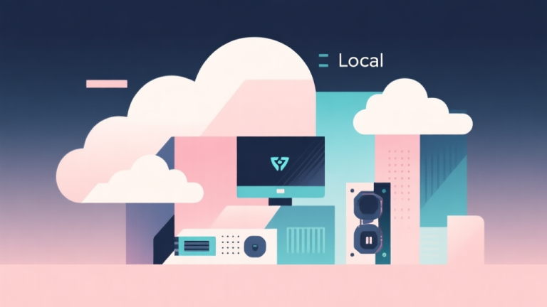 自动生成图片: Abstract geometric composition with overlapping shapes representing cloud and local hardware, soft pastel colors, modern minimal style, professional gaming technology concept illustration high quality illustration, detailed, 16:9