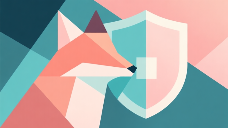 自动生成图片: Abstract geometric composition with overlapping shapes representing a fox and a shield, soft pastel colors, modern minimal style, professional game strategy concept illustration high quality illustration, detailed, 16:9
