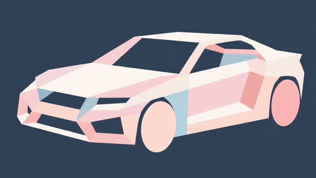 Abstract geometric composition with overlapping shapes representing car parts, soft pastel colors, modern minimal style, professional customization concept illustration high quality illustration, detailed, 16:9
