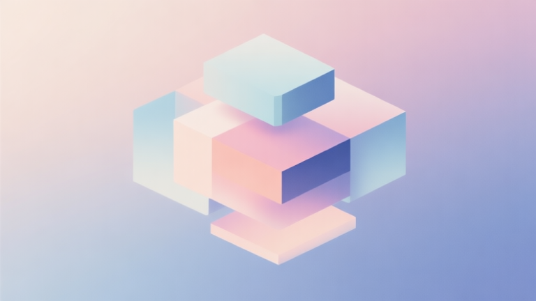 自动生成图片: Abstract geometric composition with overlapping soft-colored blocks floating peacefully, minimalist design, calming pastel gradient background, concept of digital zen and mental clarity high quality illustration, detailed, 16:9