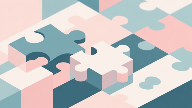 自动生成图片: Abstract geometric composition with overlapping puzzle blocks, soft pastel colors, modern minimal style, zen and calm concept illustration high quality illustration, detailed, 16:9