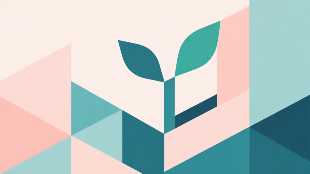 Abstract geometric composition with overlapping shapes representing growth from simple to complex, soft pastel colors, modern minimal style, professional business concept illustration high quality illustration, detailed, 16:9