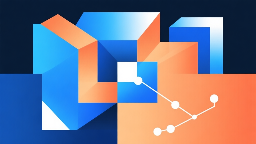 Abstract geometric composition with overlapping shapes in blue and orange gradients, clean minimal style, representing complex game strategy and interconnected moves high quality illustration, detailed, 16:9