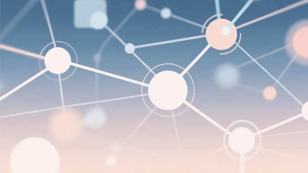 Abstract network nodes connected by lines, soft color scheme, clean minimal illustration, modern digital concept representing connectivity and technical issues high quality illustration, detailed, 16:9