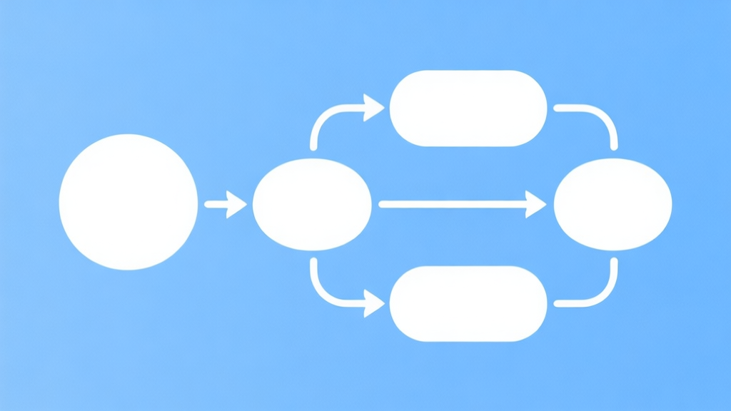 Simple flowchart illustration with connected circles and arrows, light blue and white color scheme, clean minimal design, business presentation style high quality illustration, detailed, 16:9