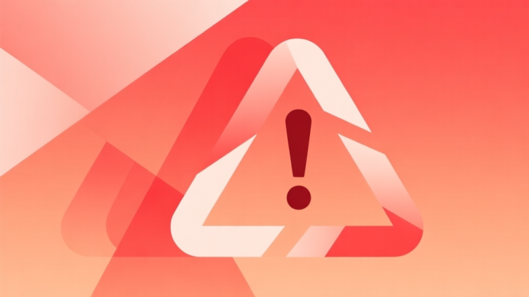 自动生成图片: Abstract geometric composition with overlapping shapes forming a warning sign, soft red and orange gradient background, modern minimal style, professional concept illustration of danger or failure high quality illustration, detailed, 16:9