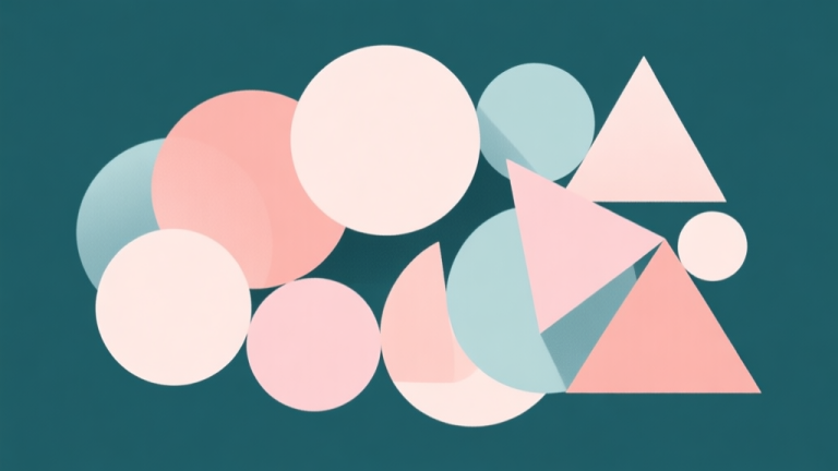 自动生成图片: Abstract geometric composition with overlapping simple shapes like circles and triangles forming a loose group, soft pastel colors, modern minimal style, representing social gathering and game concept high quality illustration, detailed, 16:9