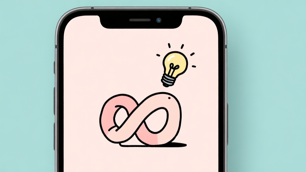 A minimalist, playful illustration of a smartphone screen showing a partially drawn, impossible object, with a lightbulb hovering above it, soft pastel colors, clean lines high quality illustration, detailed, 16:9