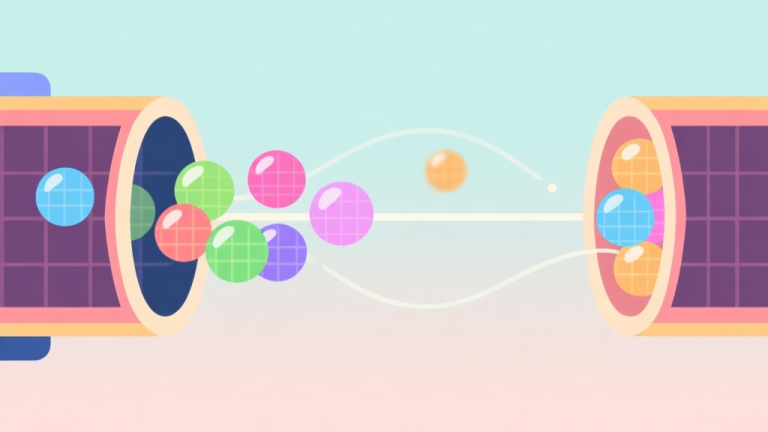 自动生成图片: A stylized, cross-section view of a Bubble Shooter game in action, showing colorful bubbles with subtle internal grid lines and faint trajectory paths, soft pastel background, flat design style high quality illustration, detailed, 16:9