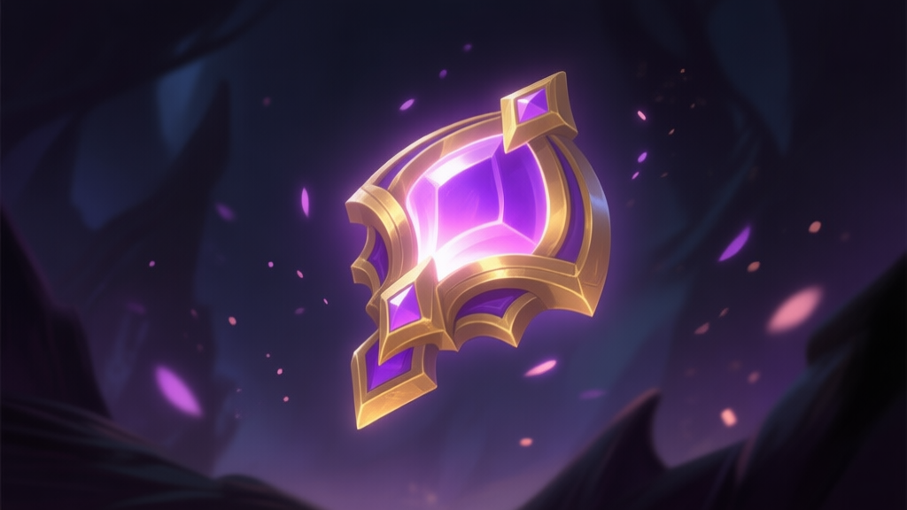 A stylized, glowing in-game item floating against a dark fantasy background, with subtle particle effects, soft purple and gold color scheme, evoking a sense of rarity and power high quality illustration, detailed, 16:9