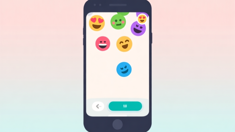 自动生成图片: A simple, clean mobile game interface showing colorful emojis falling from the top of the screen against a soft pastel background, minimalist flat design high quality illustration, detailed, 16:9