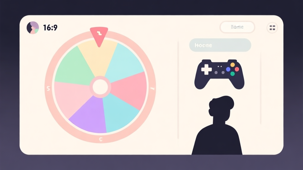 A soft, minimalist illustration of a game interface sidebar showing a stylized horoscope wheel with pastel-colored segments, blending into a simple controller and character silhouette, on a light neutral background high quality illustration, detailed, 16:9